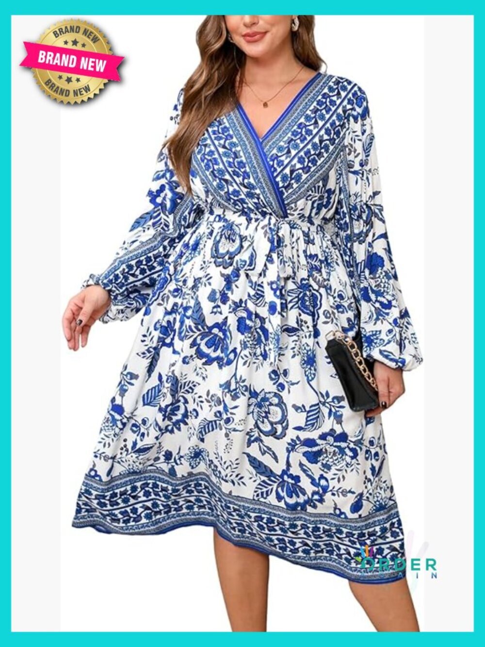 Plus Size Maxi Dress Surplice V Neck Puff Long Sleeve Waist Self Tie Fall